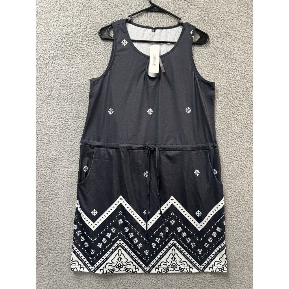 Saukole Dress Womens L Black Sleeveless Tie Pockets Round Neck